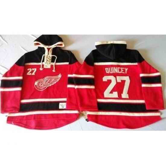 Detroit Red Wings 27 Kyle Quincey Red Sawyer Hooded Sweatshirt Stitched NHL Jersey